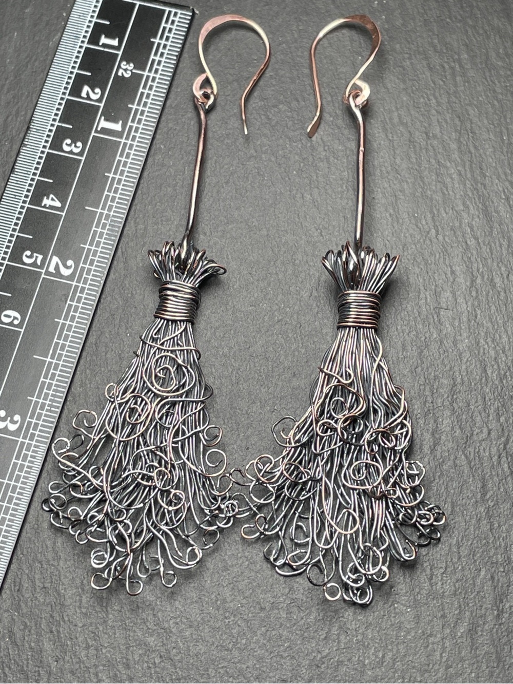 FINAL SALE Copper Witch's Broom Halloween Dangle Earrings - Artisan - Picture 7 of 10